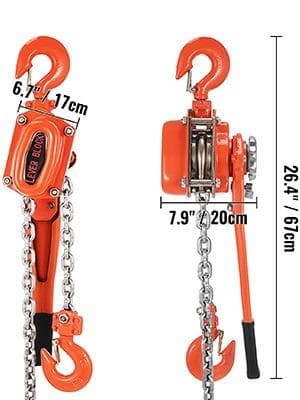 3 ton manuellt kedjeblock med spärrspak, 1,5M kedja, kompakt struktur, 2 vridbara krokar, ergonomiskt handtag, pålitligt bromssystem