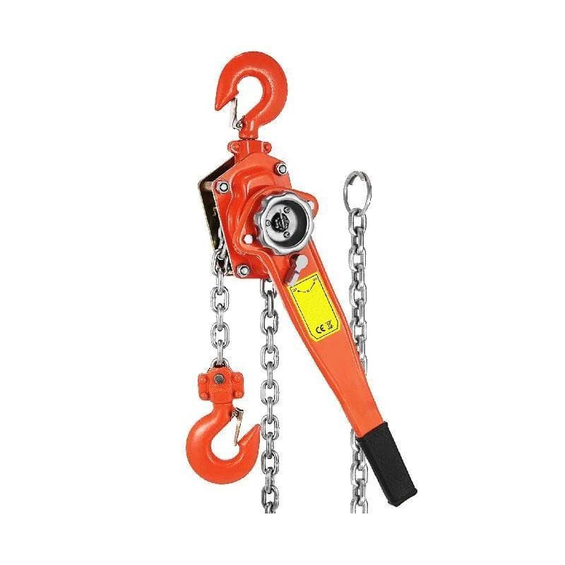 1.5 ton manuellt kedjeblock med spärrspak, 3M kedja, kompakt struktur, 2 vridbara krokar, ergonomiskt handtag, pålitligt bromssystem, brettanvänd