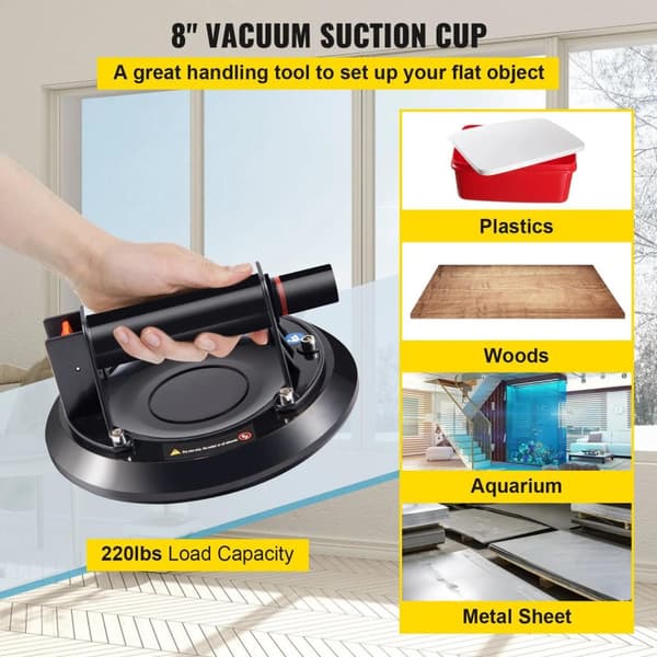 8 tum/20,3cm 100kg sugkraft kraftig handhållen glaslyft vakuumsugkopp med säkerhetsindikator, ergonomiskt handtag, lättanvänd