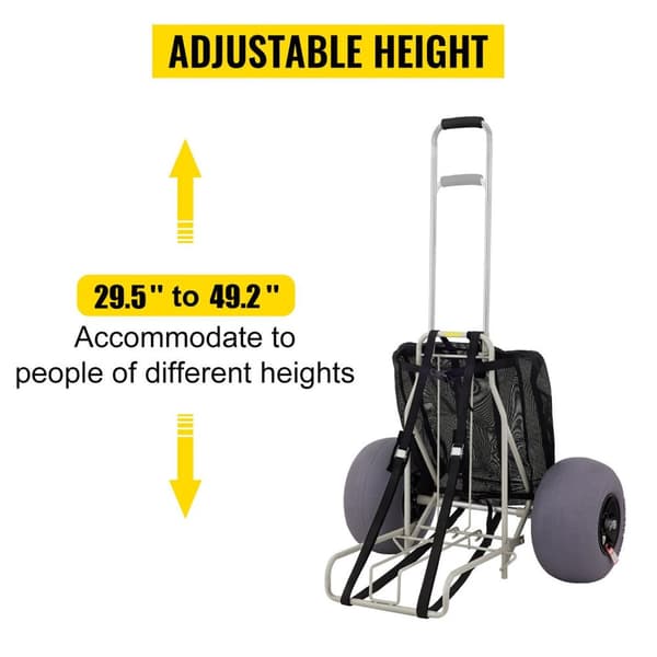 75kg kapacitet vikbar Strandvagn med 35,6 x 37,3cm lastrum/33cm dia TPU uppblåsbara strandhjul, 75-125cm justerbar höjd, robust konstruktion