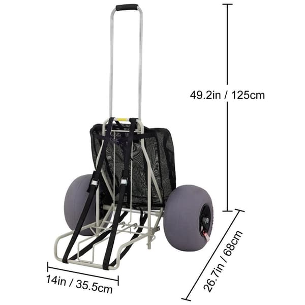 75kg kapacitet vikbar Strandvagn med 35,6 x 37,3cm lastrum/33cm dia TPU uppblåsbara strandhjul, 75-125cm justerbar höjd, robust konstruktion