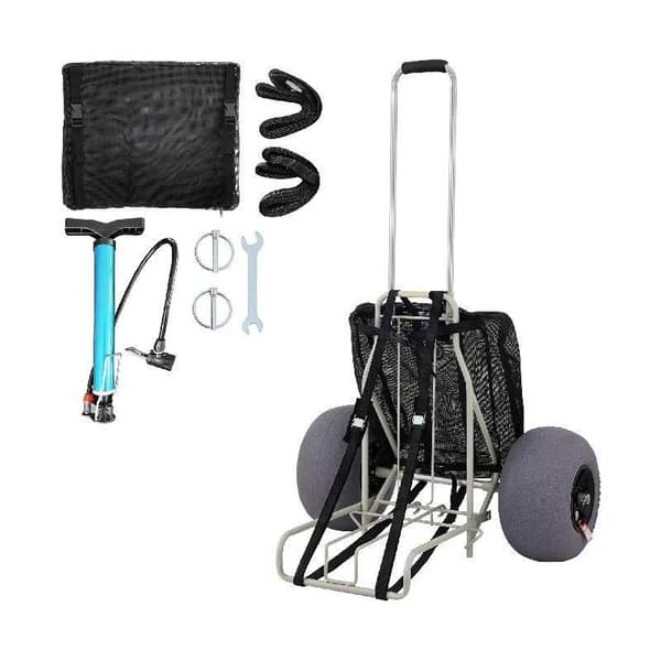 75kg kapacitet vikbar Strandvagn med 35,6 x 37,3cm lastrum/33cm dia TPU uppblåsbara strandhjul, 75-125cm justerbar höjd, robust konstruktion
