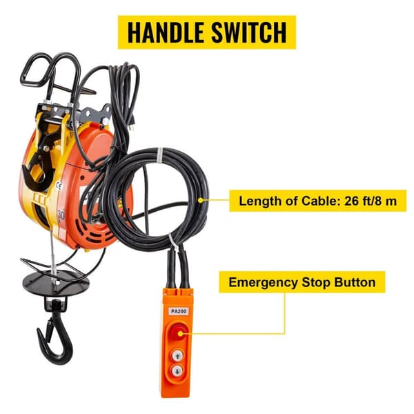 1300W 230kg kapacitet bärbar elektrisk lyftkran med 30M vajer och trådbunden fjärrkontroll, säker design, bred användning
