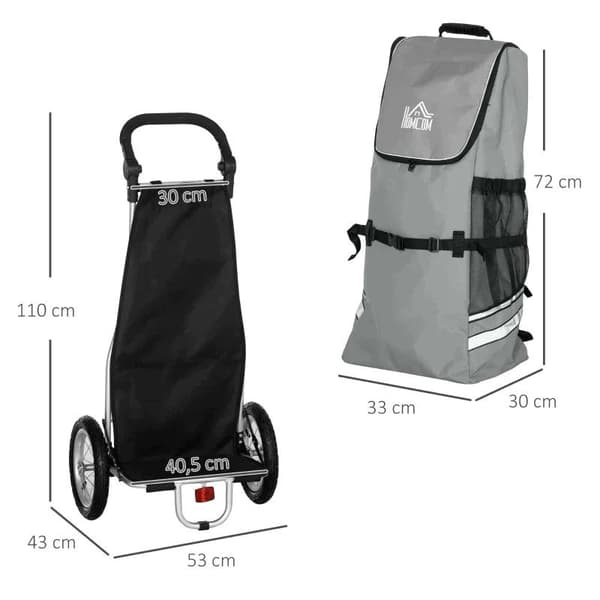 Rootz Cargo Trailer - Shopping Trolley - Cykeltrailer - Aluminium - Grå + Sølv - 53 x 43 x 110cm