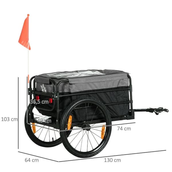 Rootz Cargo Trailer - Cykeltrailer - Håndvogn - Stål - Sort + Grå - 130 x 64 x 103 cm