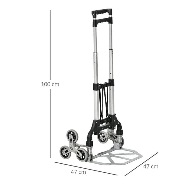 Rootz Stair Climber - Sammenklappelig 6-hjulet Trappebestigning - Inkluderer fastgørelsesstrop - Automatisk foldning - Sølv + Sort - 47L x 47W x 100H