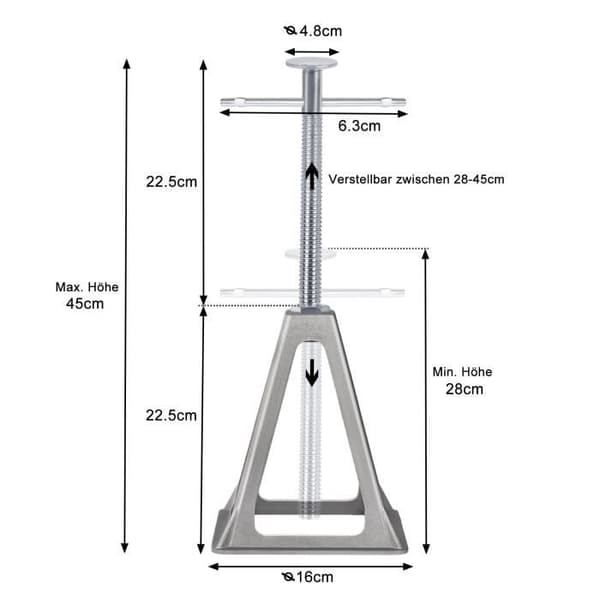 Aluminiumjackstöd - XMTECH - Justerbar höjd - Belastning 1000 kg - Silver