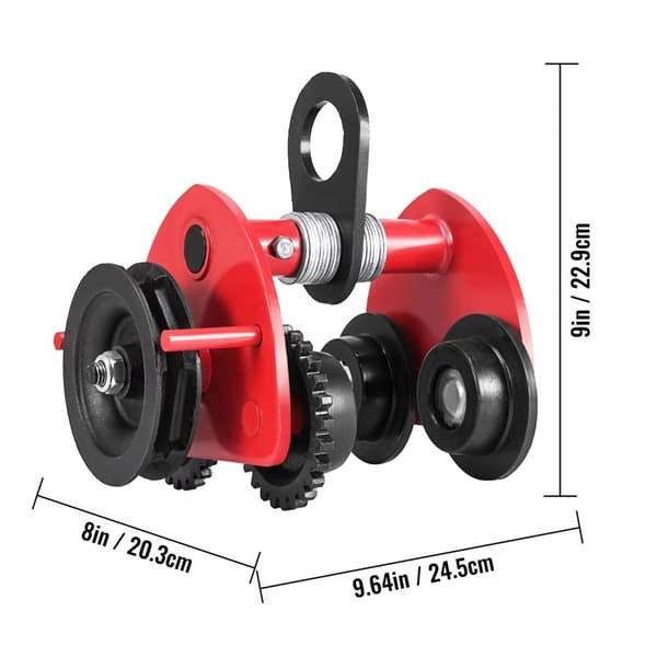 1 tons skjutbalksvagn med kedja, 5,8-11cm justerbar I-balksbredd, kraftiga lager, användarvänlig design, omfattande tillämpning