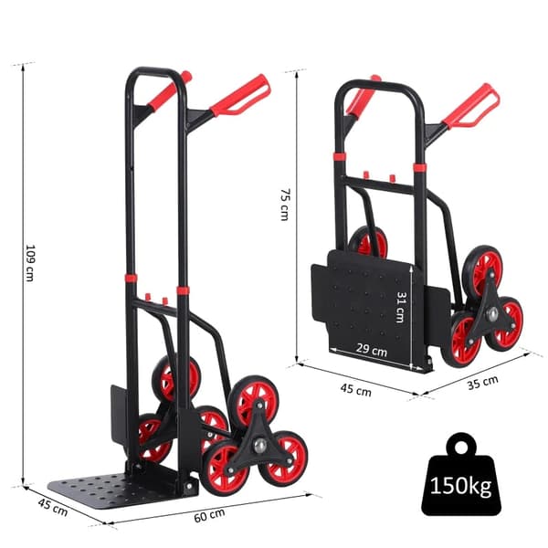 Rootz Steel Climbing Stairs Trolley - Steel Trolley - Hand Trucks - 6-wheeled Trolley - Foldable Hand Truck - Load Carrying Hand Truck  - Black & Red