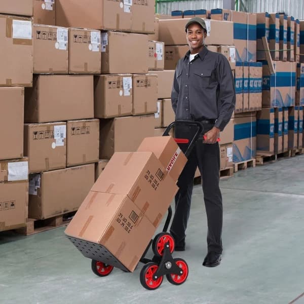 Rootz Steel Climbing Stairs Trolley - Steel Trolley - Hand Trucks - 6-wheeled Trolley - Foldable Hand Truck - Load Carrying Hand Truck  - Black & Red