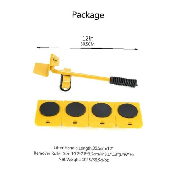 Möbellyftare Mover Tool Set Slider Heavy Duty Roller för soffa Soffor Kylskåp 5st Gul
