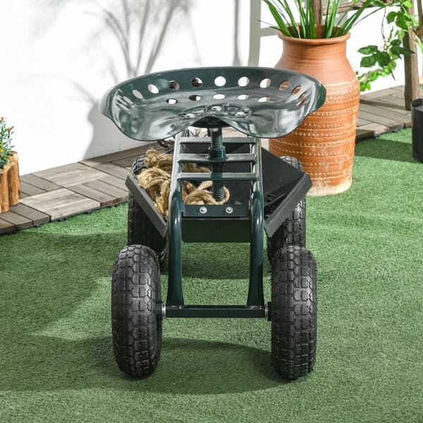 Rootz Trädgårdsvagn - Vridbar sits - Justerbar i höjdled - Trädgårdsvagn - Luftfyllda däck - Stark - Stål-plast-gummi - Mörkgrön - 83L x 36,5W x 45-60