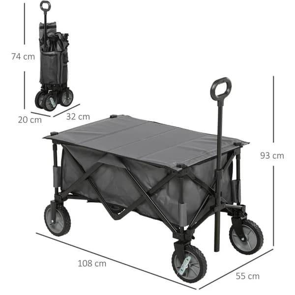 Rootz-puutarhavaunu - Pyörillä oleva tavaravaunu - Taittuva käsikärry - 5 sivutaskua - Säädettävä kahva - Jopa 120 kg - Teräs - Tummanharmaa - 100 x 5