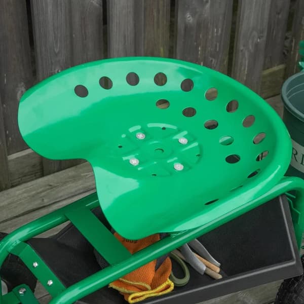 Rootz Havevogn med rullesæde - Hyldekurv - Lille haveværktøj - Værkstedsvogn - Mobil have - Højdejusterbar - Metal - Gummi - Grøn - 98cm x 45cm x 87cm