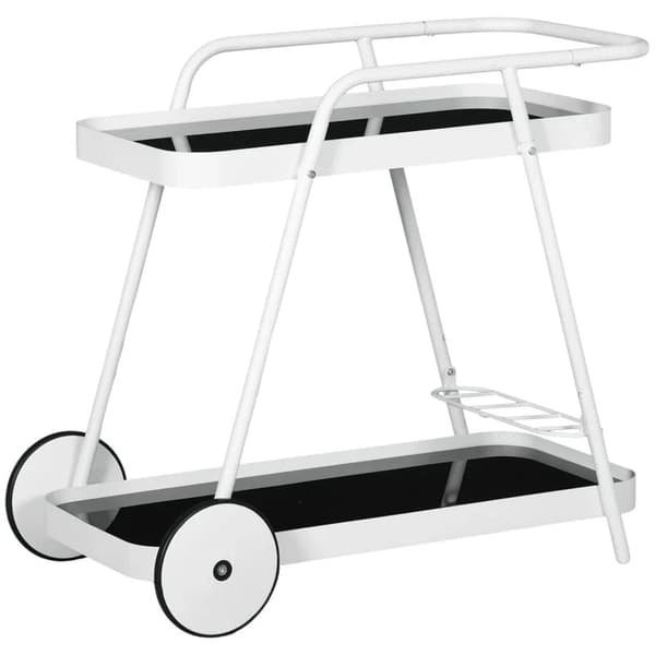 Rootz udendørs serveringsvogn - Havevogn - 2-lags vinreol - Stålramme - Hærdet glas - Sort + Hvid - 86,5 x 51 x 78 cm