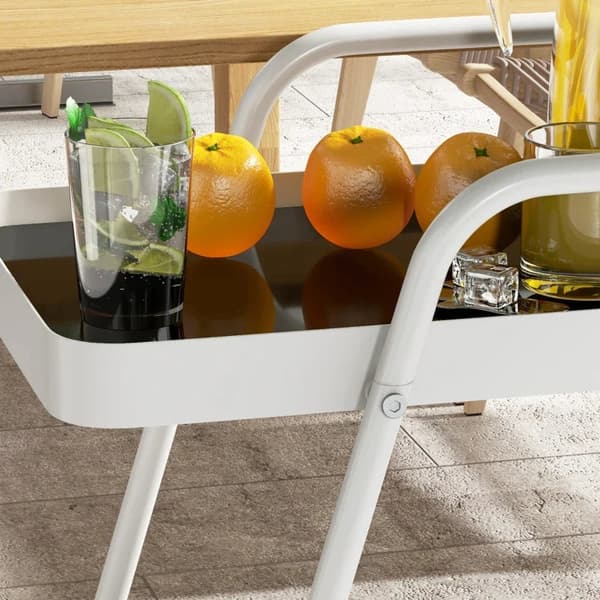 Rootz udendørs serveringsvogn - Havevogn - 2-lags vinreol - Stålramme - Hærdet glas - Sort + Hvid - 86,5 x 51 x 78 cm