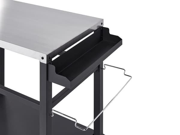 Tarjoiluvaunu musta teräs 115 x 60 x 83 cm rosteritaso pyörillä pyyhetelineellä koukuilla hyllyllä moderni tyyli