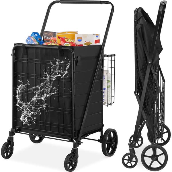 330LBS vikbar shoppingvagn med extra bakkorg, avtagbart vattentätt foder, multifunktionell och lätt att montera