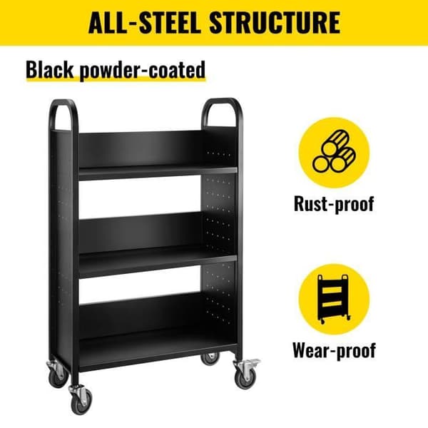 Bokvagn - VEVOR - 1250x750x350 mm Biblioteksvagn lutande hyllplan L på ena sidan 200 lb svart