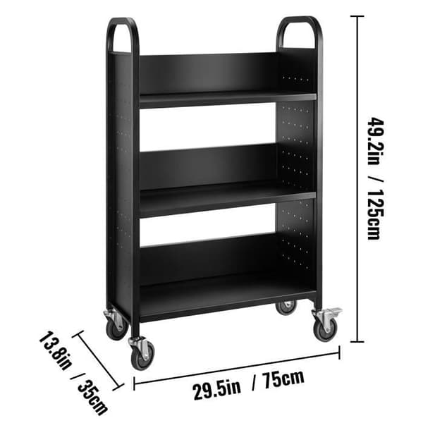 Bokvagn - VEVOR - 1250x750x350 mm Biblioteksvagn lutande hyllplan L på ena sidan 200 lb svart