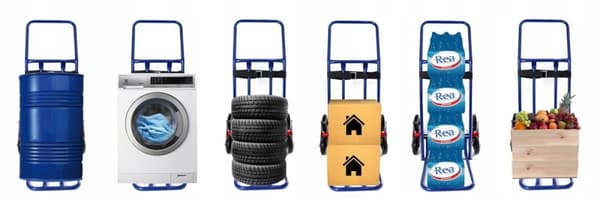 Hopfällbar handtruck med 6 solida gummidäck, 250 kg kapacitet, blå/röd - Professionell användning