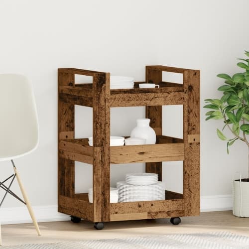 Köksvagn återvunnet trä 60x45x80 cm Ikonstruerat trä