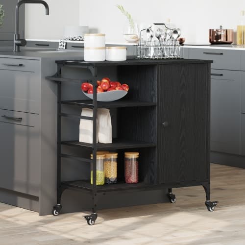 Kökstrolley Svart Ek 87.5x38.5x84.5 cm Konstruerat Trä