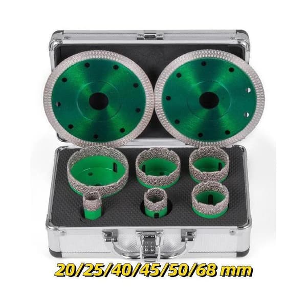 6st diamanthålsågbitssats (20/25/40/45/50/68mm) med 2st 125mm diamantsågblad, för M14 gänga, Hög prestanda, med verktygslåda