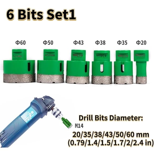 Diamantborekerne, M14 gevind, Keramisk flisehulsav, 5 Bits Set2