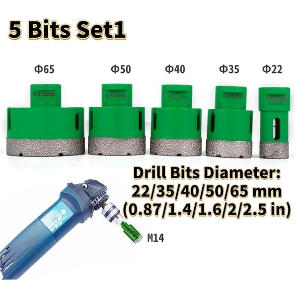 Diamantborekerne, M14 gevind, Keramisk flisehulsav, 5 Bits Set2