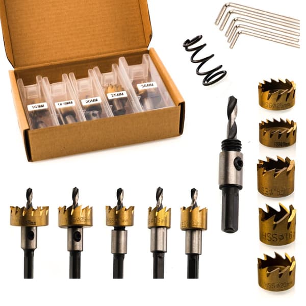 Rosfix Sæt med hulsave til metal, stål, træ, 5 dele (16 mm/18,5 mm/20 mm/25 mm/30 mm)