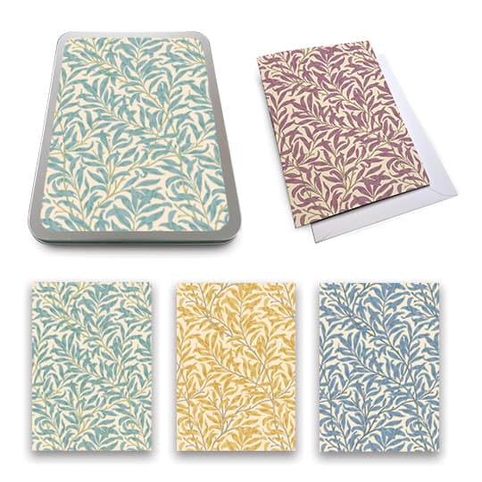 Vykort Dubbla Morris Modern Willow Bough mixade färger 8-pack i plåtask