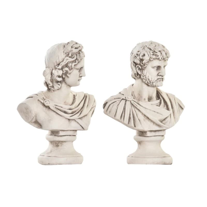 Dekorativ Trädgårdsfigur DKD Home Decor Vit Grekiska Byst Magnesium (2 antal) (26 x 16 x 36 cm)