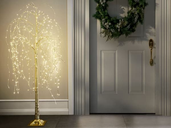 Konstgjord Julgran Guld PE 180 cm Förtänd LED-ljus Utomhus &amp; Inomhus Skandinavisk Stil