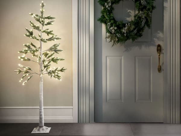 Konstgjord julgran Vit PE 180 cm Förtänd LED-Ljus Utomhus &amp; Inomhus Snöklädd Skandinavisk Stil Uteplats Trädgård