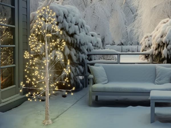 Konstgjord julgran Vit PE 180 cm Förtänd LED-ljus Utomhus & Inomhus Skandinavisk Stil