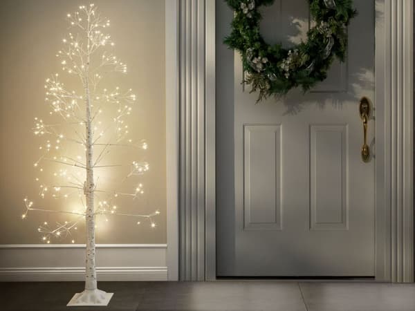 Konstgjord julgran Vit PE 180 cm Förtänd LED-ljus Utomhus & Inomhus Skandinavisk Stil