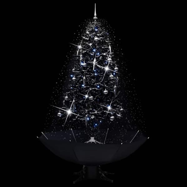 vidaXL Julgran med snö och paraplybas svart 190 cm PVC