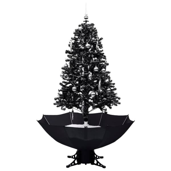 vidaXL Julgran med snö och paraplybas svart 170 cm PVC