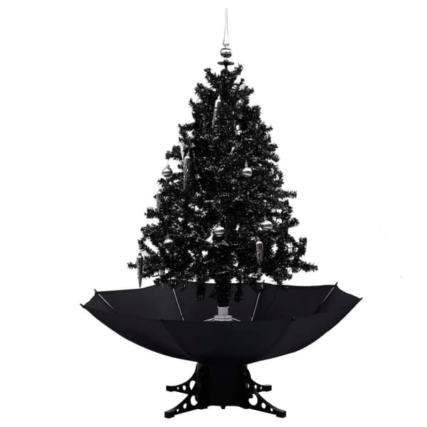vidaXL Julgran med snö och paraplybas svart 140 cm PVC