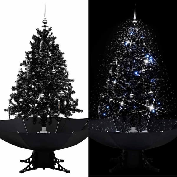 vidaXL Julgran med snö och paraplybas svart 140 cm PVC
