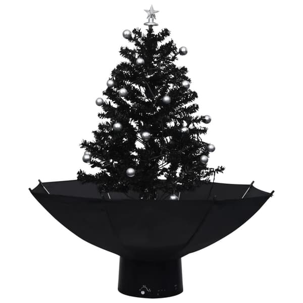 vidaXL Julgran med snö och paraplybas svart 75 cm PVC