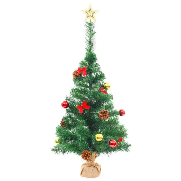 vidaXL kunstigt juletræ med lys og julekugler 64 cm grøn