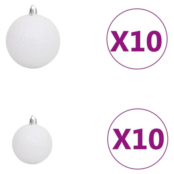 vidaXL Belyst plastgran med kulor vit 240 cm