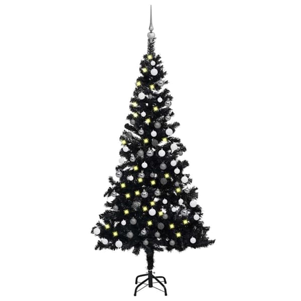 vidaXL kunstigt juletræ med lys og kuglesæt 150 cm PVC sort