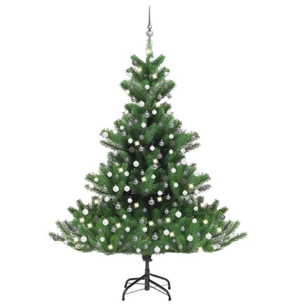 vidaXL kunstigt juletræ nordmannsgran LED og kuglesæt 210 cm grøn