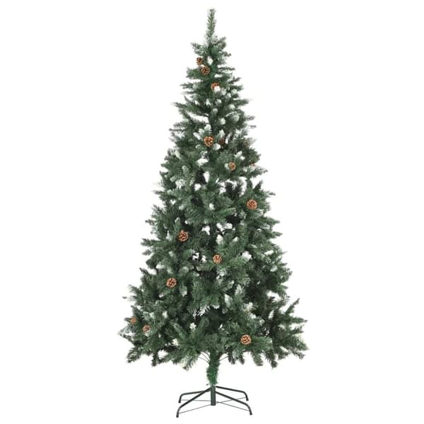 vidaXL Forhåndsbelyst kunstig juletre med kulesett og kongler 210 cm
