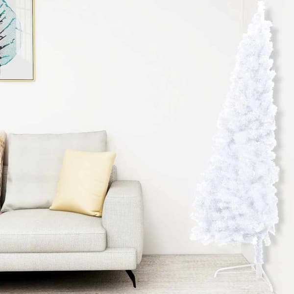vidaXL Tekojoulukuusi puolikas palloilla esivalaistu valk. 240 cm PVC