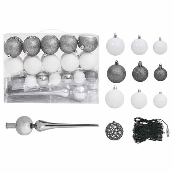 vidaXL Belyst plastgran med kulor 150 cm 380 grenar