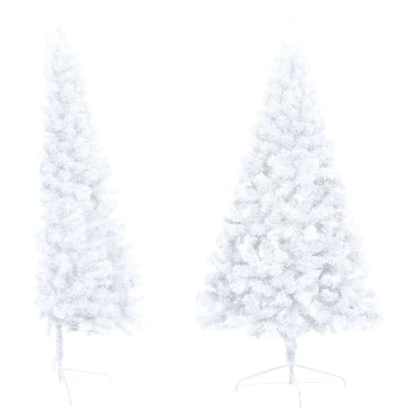 vidaXL Belyst halv plastgran med kulor vit 150 cm